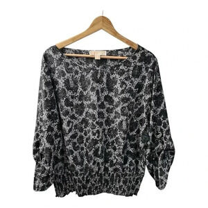 Michael Kors Black And White Print Blouse Size XL